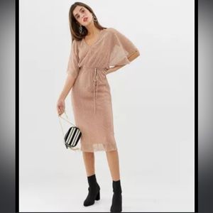 River Island plisse t-shirt dress with tie waist in light pink sequin